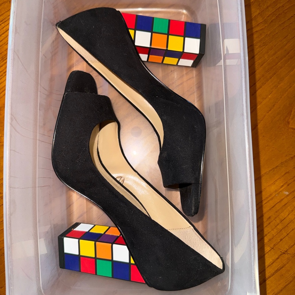 Katy Perry Rubik’s Cube Block Heels | Black Suede | Size 6